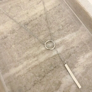 925 Sterling Silver Long Bar Lariat Necklace Long Drop Circle & Bar Necklace